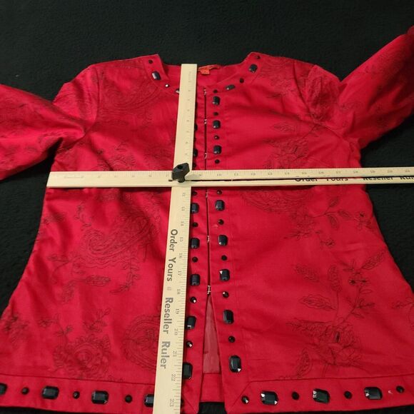 Joni B Womens Blazer Multicolor Size Medium Cotton Blend Stretch Beaded - Picture 3 of 12